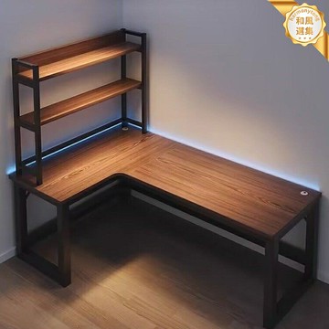 【L型電競一體】轉角電腦桌 電競桌 書桌 辦公桌 學習桌 臺式電腦桌 可升降設計 加厚碳鋼桌架 帶書架主機託 家用書房遊戲桌