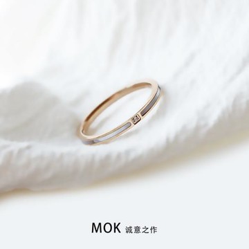 鈦鋼18k玫瑰金鑲貝母戒指女不掉色細款鑲鉆指環貝殼尾戒關節戒