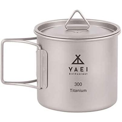 YAEI Enthusiast チタン マグカップ シングルマグ 蓋付き 収納袋付き 300／450／750ml, シェラカップ (300ml)