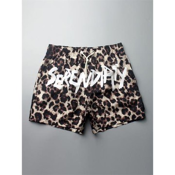 沙灘褲男速干海邊度假三分褲短褲豹紋印花褲衩溫泉游泳褲可下水潮