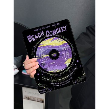 紫色唱片適用于ipad10保護套air5/4/3平板殼2022蘋果第九代10.2寸10代mini6三折硅膠ipadpro11/12.9帶筆槽女