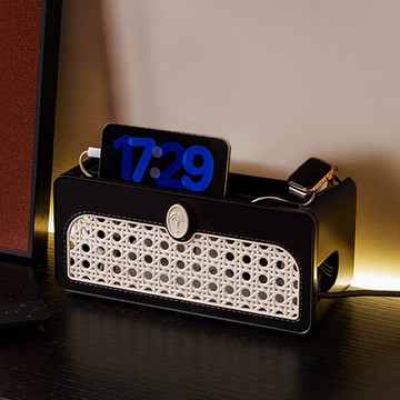 中式藤編插板收納盒插座電視機頂盒置物架WIFI路由器電線整理 pb6161