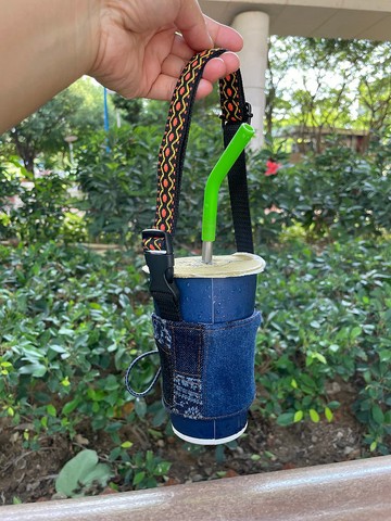 牛仔拼布 飲料提袋 Denim Patchwork cup sleeve