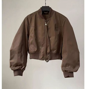 商城熱賣⭐棒球服 日系 皮夾克 小個子穿搭 刺繡復古美式辣妹高腰短款飛行服夾克上衣女春秋季復古立領棒球服百搭外套