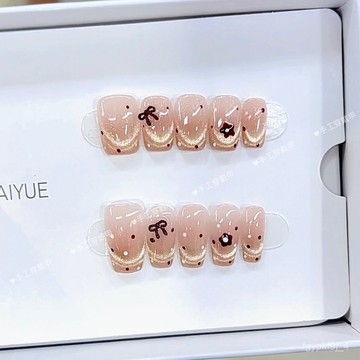 🎇新年穿戴甲🎇奈姿 純手工光療穿戴甲暖色調批髮成品重複使用可拆卸美甲貼片手工穿戴甲顯白美甲片百搭美甲貼片 JAB5