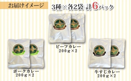 先行受付北海道 倶知安 カレー 3種 食べ比べ セット 計6個 中辛 スープカレー ビーフ ポーク 牛すじ カレー 詰め合わせ じゃがいも 牛 牛肉 豚肉 業務用 レトルトカレー