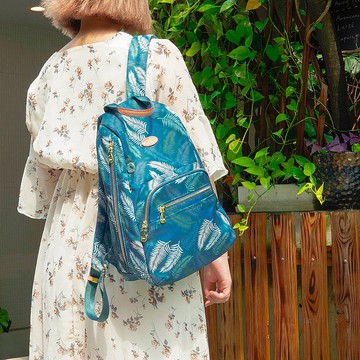 羽毛草系側拉鍊防盜後背包13012(小款-湖水綠)