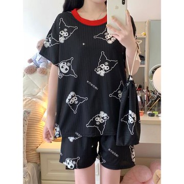 加肥加大碼睡衣女300斤夏季薄款冰絲短袖套裝可愛卡通庫洛米胖mm