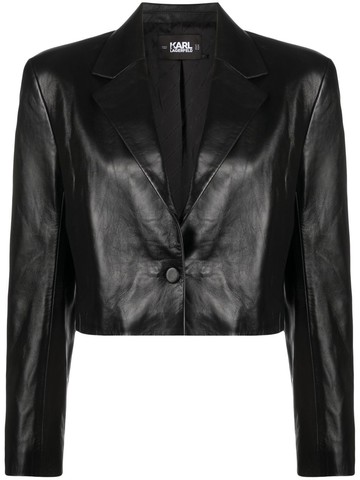 Karl Lagerfeld - Signature cropped leather jacket - women - Lamb Skin - 44 - Black