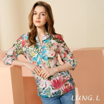 LUNG.L林佳樺 水彩花卉印花假兩件涼感七分袖女裝上衣 LW38A