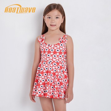 Heatwave熱浪 女童中童大童泳裝裙式泳衣新款花朵印花公主連身泳衣