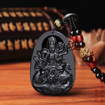 鴻悅黑曜石普賢菩薩吊墜生肖屬龍蛇本命佛守護神男女水晶項鏈