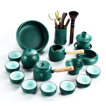 高端整套功夫茶具套裝黑陶茶壺茶杯小套家用會客蓋碗泡茶用品簡約