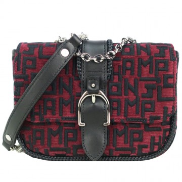 LONGCHAMP AMAZONE系列LGP刺繡蓮蓬鏈帶斜背包(迷你/黑醋栗)