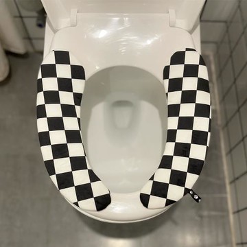 時髦英倫風棋盤格馬桶墊家用粘貼式坐便器墊圈四季通用坐墊坐便套