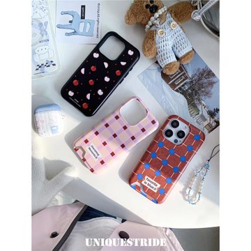 獨與行原創格子系列iPhone16韓國菲林插卡二合一手機殼適用于蘋果新款16promax 16系列