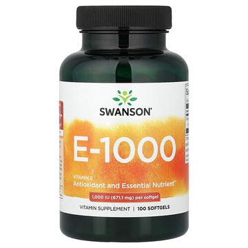 Swanson Vitamins, 天然 E，1000 國際單位，100 粒軟膠囊