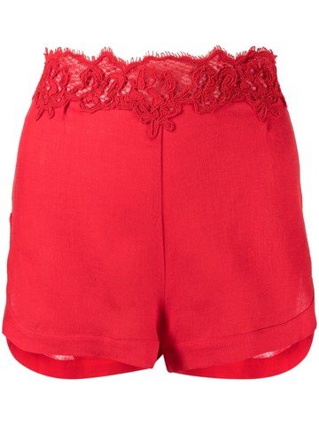 Ermanno Scervino - lace-detail linen mini shorts - women - Other fibres/Linen/Flax/Polyester/Cotton - 44 - Red