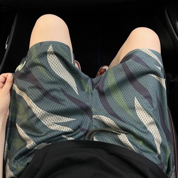 300斤大碼男裝斑馬紋迷彩短褲夏季薄款網眼刺繡籃球運動褲子半褲工作褲 休閒短褲 五分褲 男生短褲 九分褲 哈倫褲男 束口