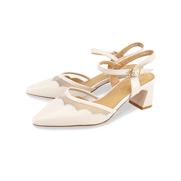 NG鞋特賣★GREEN PINE純欲風網紗拼接5.5cm粗跟鞋 米色 (00339238)