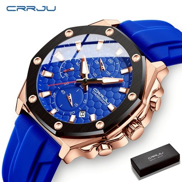 CRRJU男士手錶八角錶盤時尚時尚多功能運動防水石英表2322