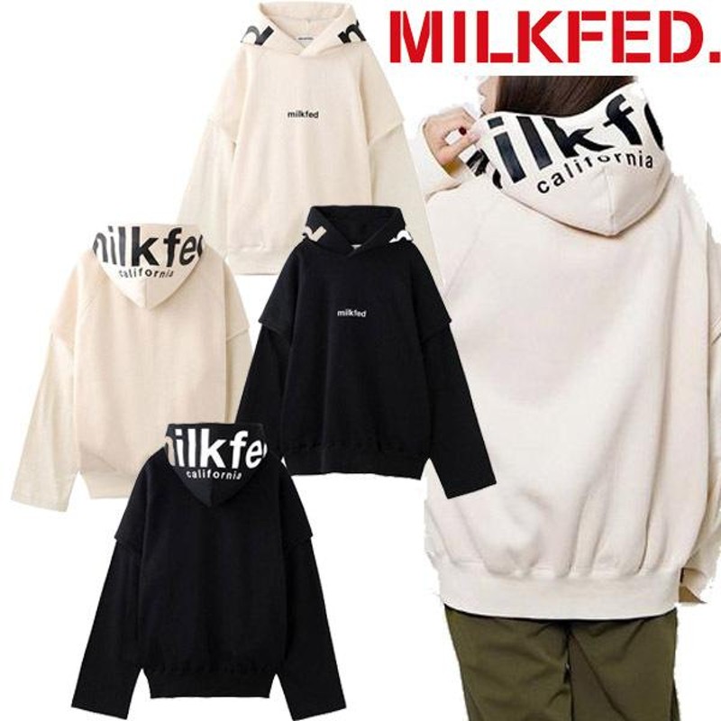 ミルクフェド MILKFED. BIG LOGO LAYERED SLEEVE SWEAT HOODIE ビック