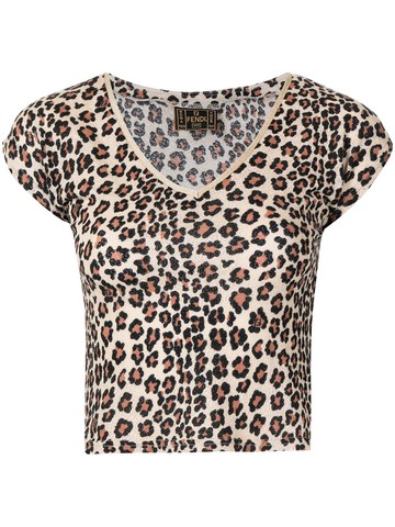 Fendi Pre-Owned - 1990s leopard-print knitted top - women - Cotton/Modal/Nylon - 42 - Brown