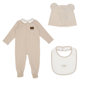 FENDI Kids 嬰幼兒三件組 - 連身衣+圍兜+帽子