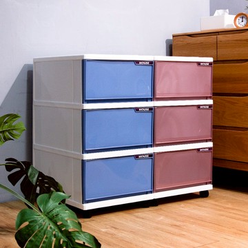 免組裝三層抽屜式收納櫃-附輪 兩色 652019 三層-紅色