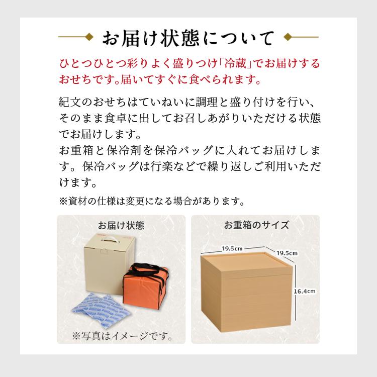 おせち お節 御節 おせち料理2024 冷蔵・生詰め 予約 紀文 三段重「正月」 盛付済 4-5人前 送料無料