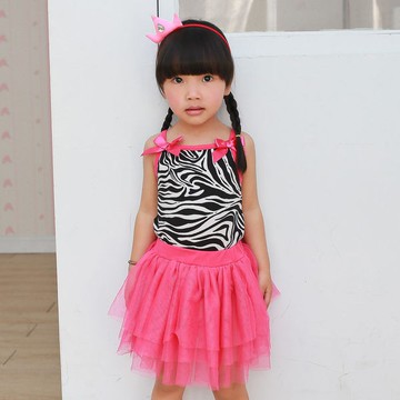 Augelute 兒童無袖套裝 女童豹紋細肩帶小背心+紗裙 女寶寶夏季清涼套裝 52234