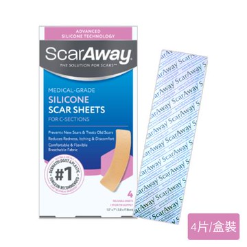 【ScarAway培瑞克】皮膚護理矽膠貼片-長型4片/盒裝(3.8cm *17.8cm)