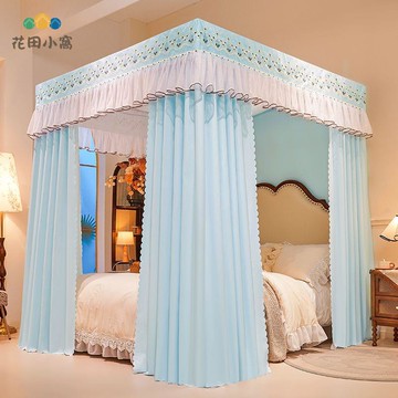 免運 蚊帳 睡簾 加厚遮光 家用加厚遮光床簾蚊帳 一體式公主臥室三開門床幔防塵保暖落地支架 可開發票 全館八折 工廠現貨直銷 新品特價 h1097