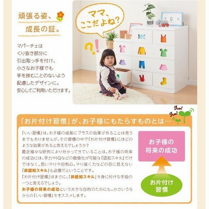 小さいうちからお片付けの習慣が身に付く知育チェスト mapache マパーチェ 2杯タイプ 女の子向け｜ラック、ランドセル収納