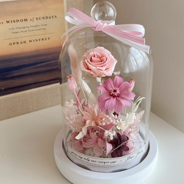 小王子永生玫瑰花夜燈，顏色: 朦朧粉，尺寸: 9W x 18Hcm  白底柔美