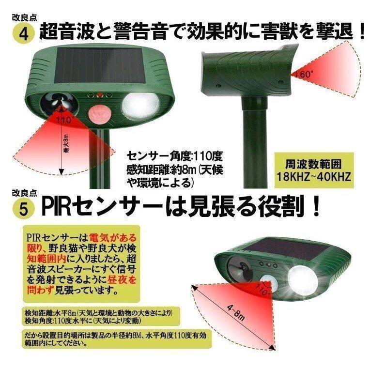 最新版動物撃退器コウモリ撃退ソーラー式猫よけグッズ対策糞被害糞尿野良犬猫対策鳥害対策庭ガーデンキャンプアウトドア