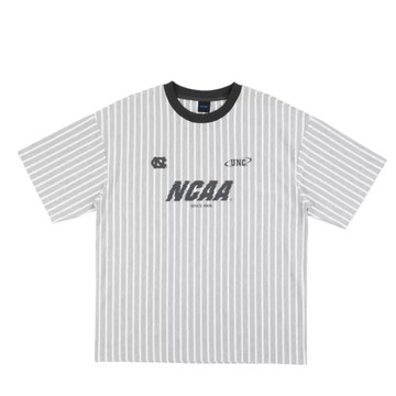 NCAA 短T 淺灰 直條紋 落肩 復古 短袖 中性 7425112011