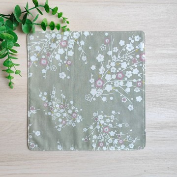 台灣純棉手帕=霜夜白梅=灰綠(共2色)