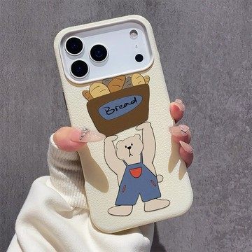 麵包小熊 適用iPhone17promax手機殼 蘋果16柔軟親膚15plus大孔14皮紋13軟殼12/11保護殼