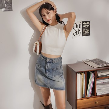 百搭牛仔口袋短裙-藍【KT21738】-1色