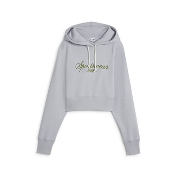 【PUMA】流行系列Classics+短版長厚連帽T恤(F) 連帽上衣 女 灰色-62427363