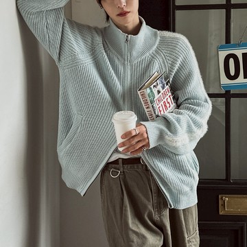 【Metanoia】韓國設計 高領拉鍊針織外套