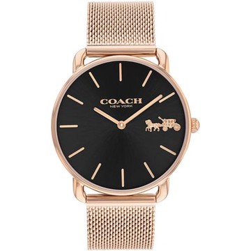 COACH 經典馬車米蘭帶腕錶/黑X玫瑰金/36mm/CO14504384