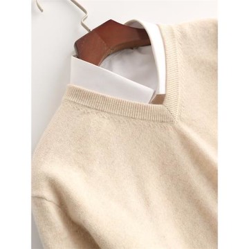 2024秋冬新款山羊絨衫男V領羊絨毛衣純色長袖套頭商務打底針織衫