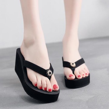 韓版高跟百搭拖鞋女夏外穿時尚厚底人字拖鞋網紅夾腳沙灘坡跟涼拖