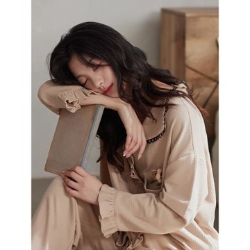 純棉睡衣女長袖春秋季2025年新款華夫格全棉荷葉邊可外穿家居服