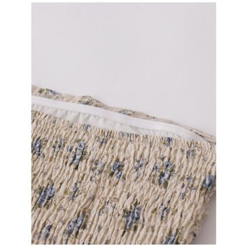 2025夏季新款法式溫柔風藍色碎花修身顯瘦褶皺花苞抹胸背心上衣女