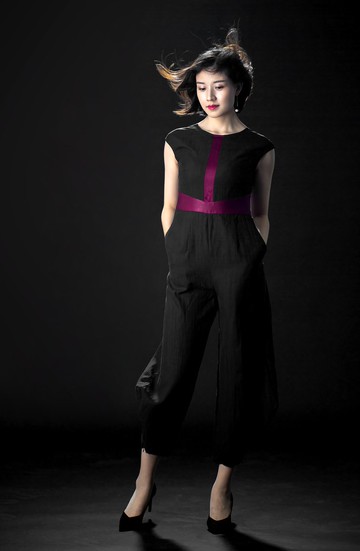 【品祥云紗】2018新款電力紡胚布香云紗連體褲 獨創風褲子 黑玫瑰