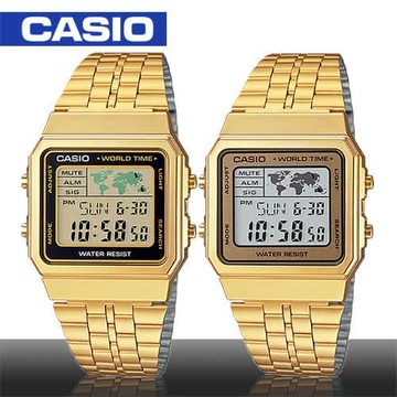 【CASIO 卡西歐】世界地圖探險復古金風格電子錶(A500WGA)共兩色