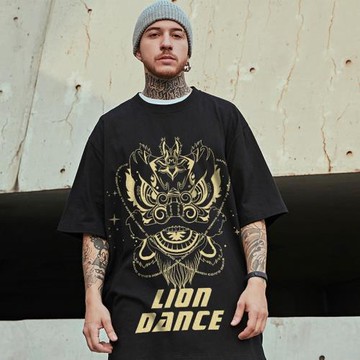 醒獅短袖男胖子T恤潮牌男裝大碼中國風印花國潮半袖潮流夏季